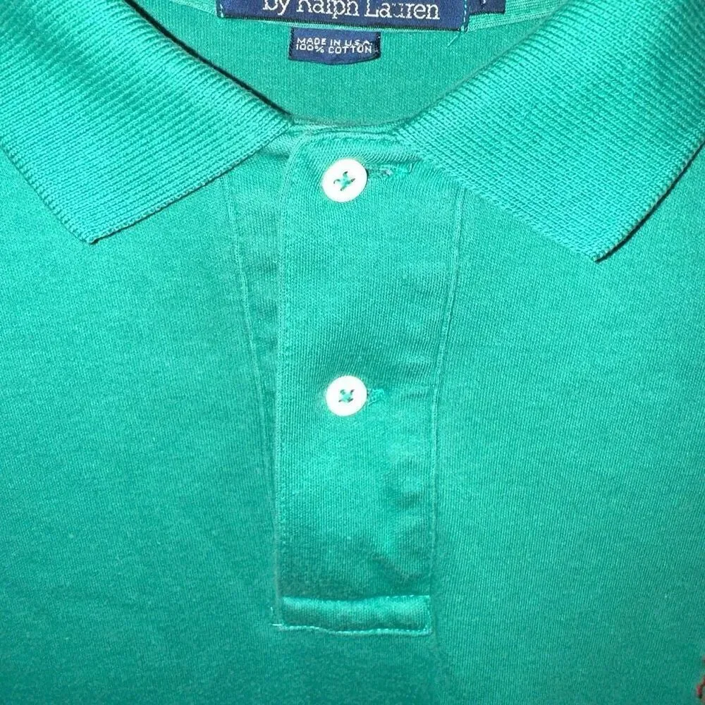 80s Polo Ralph Lauren Green Made in USA Polo Shirt Size L